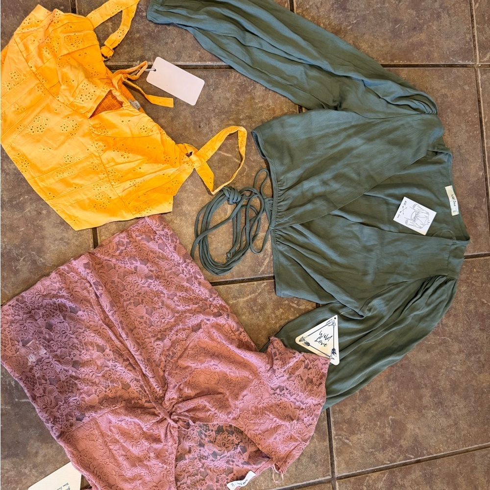 Bundle 3for1 Love Tree Yellow, Green, and Pink Crop Tops